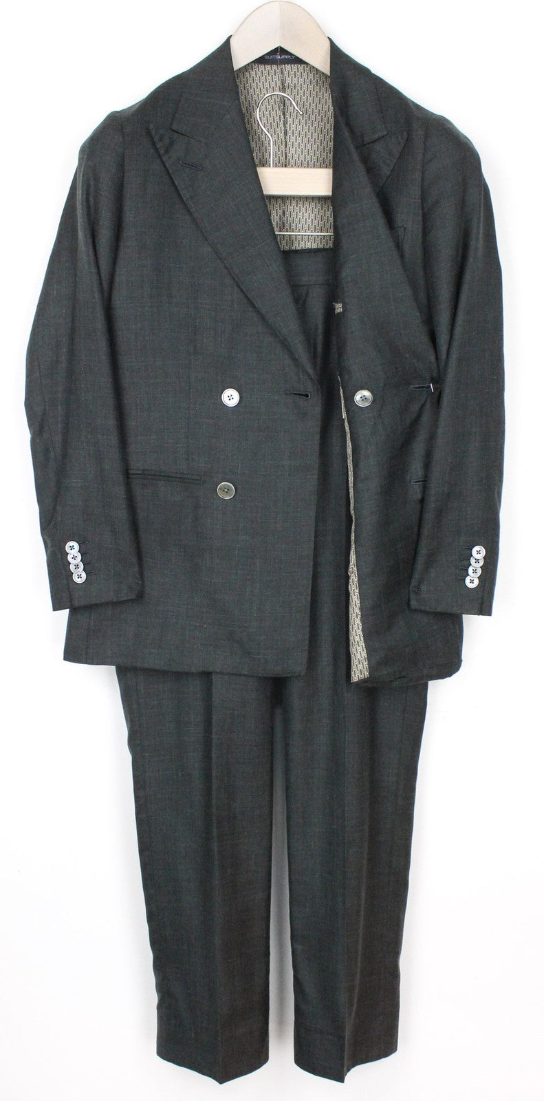 SUITSUPPLY La Spalla Men Suit UK30R Green 2Pc Silk Cashmere Linen Two-Row Slim