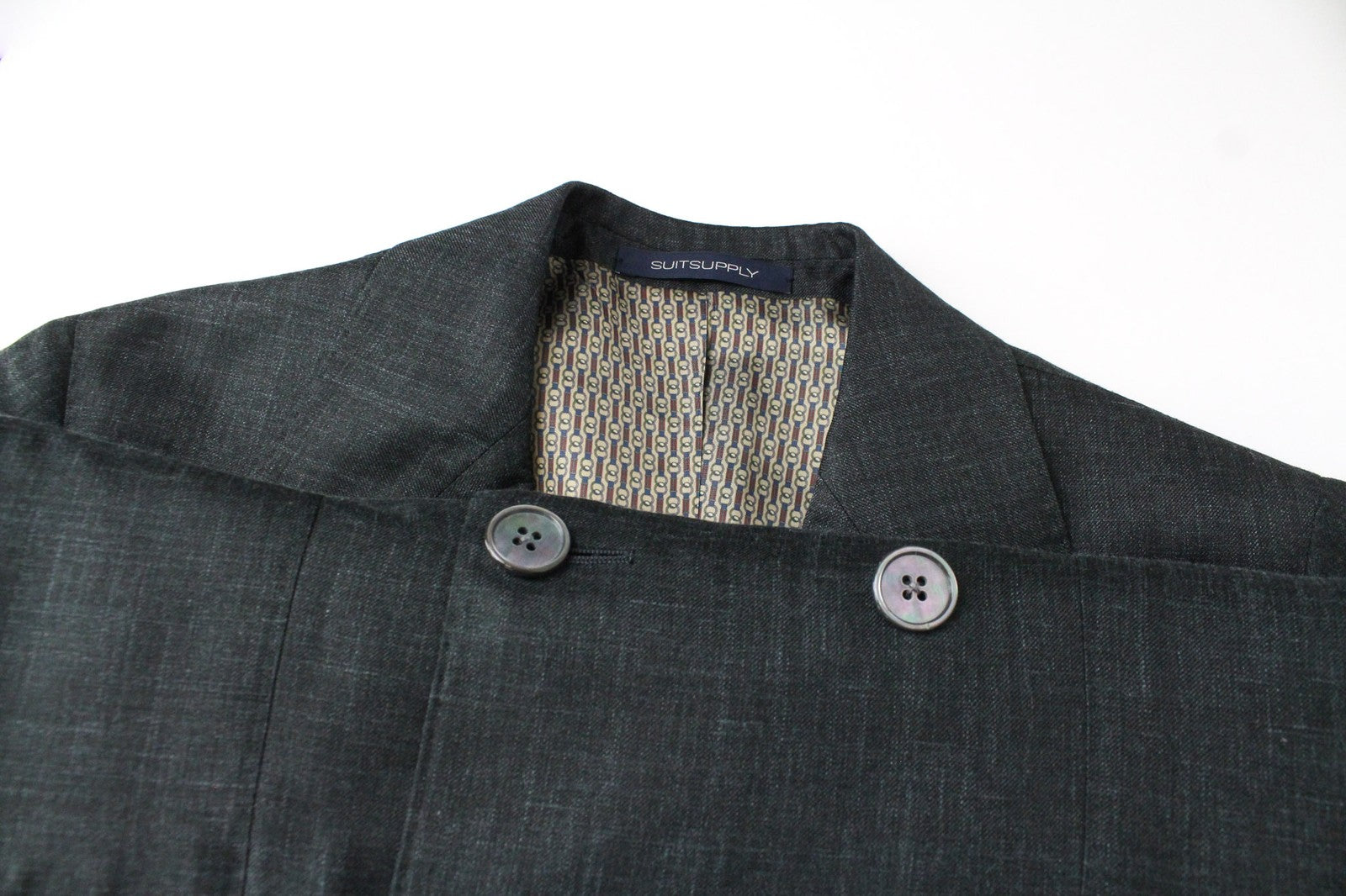 SUITSUPPLY La Spalla Men Suit UK30R Green 2Pc Silk Cashmere Linen Two-Row Slim