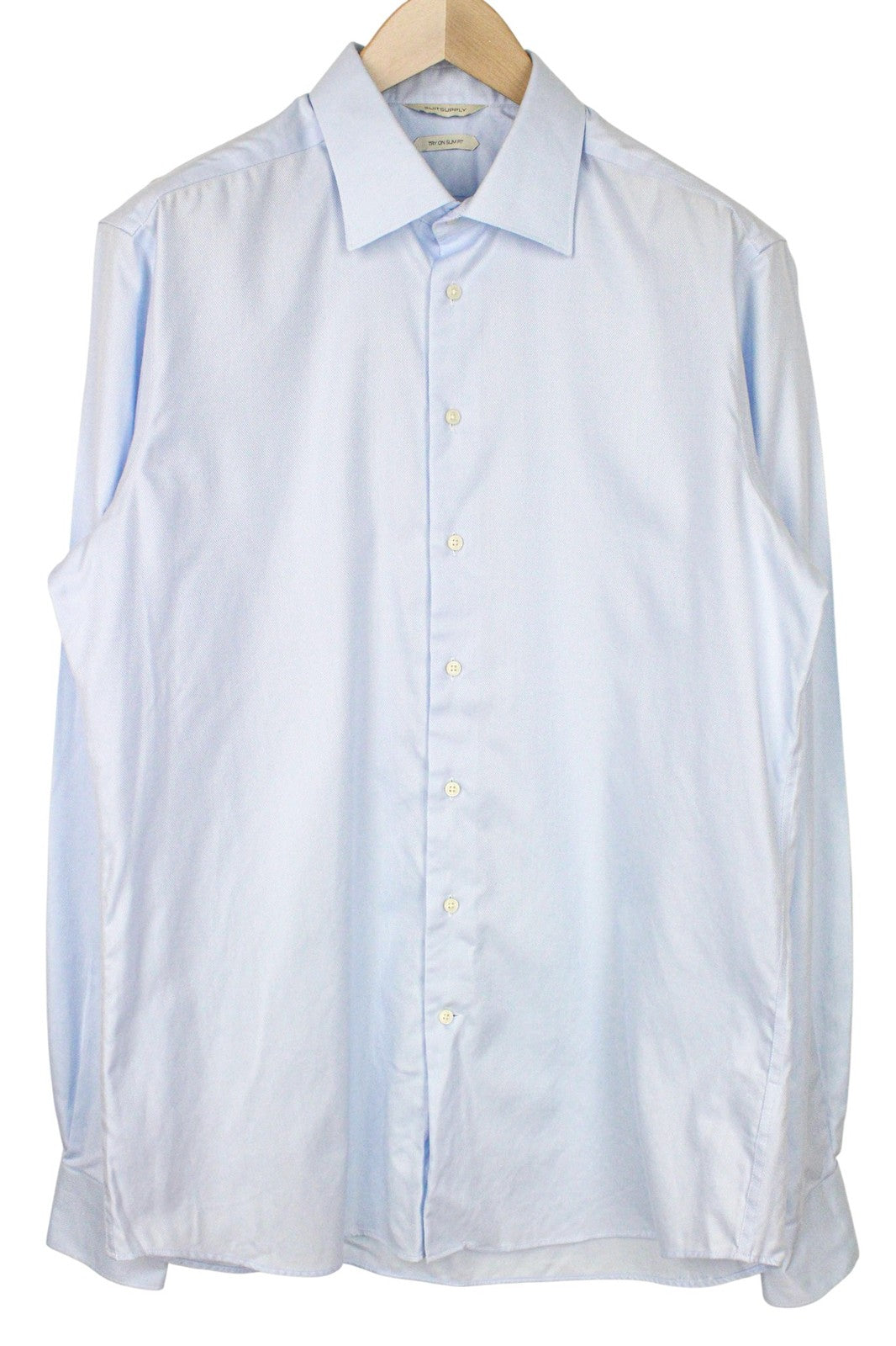 SUITSUPPLY Men Shirt 44-7/17 1/2L Slim Blue Pure Cotton Button-Up Twill