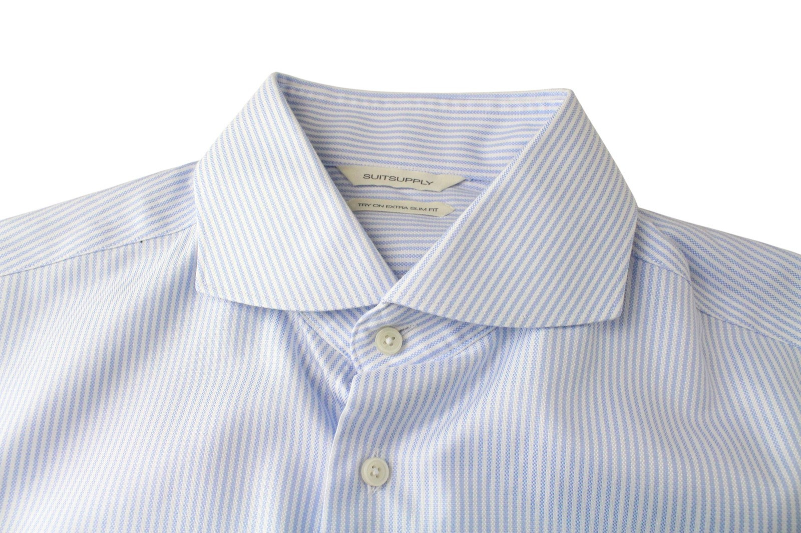 SUITSUPPLY Men Shirt 40L/15 3/4L Extra Slim Blue Pure Cotton Striped Long Sleeve