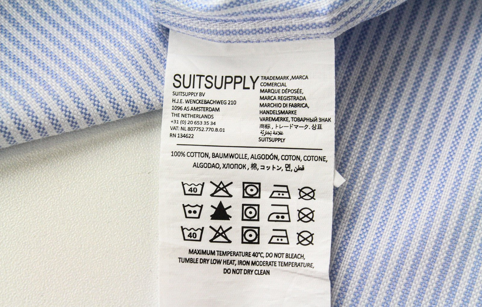 SUITSUPPLY Men Shirt 40L/15 3/4L Extra Slim Blue Pure Cotton Striped Long Sleeve