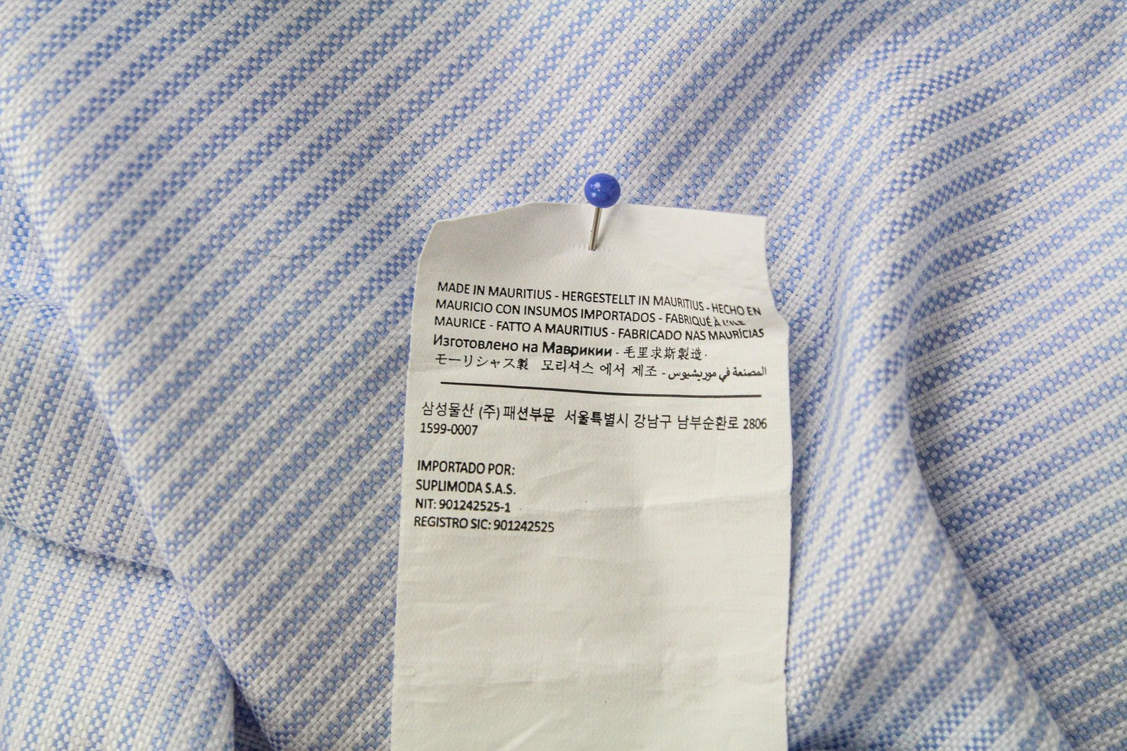SUITSUPPLY Men Shirt 40L/15 3/4L Extra Slim Blue Pure Cotton Striped Long Sleeve
