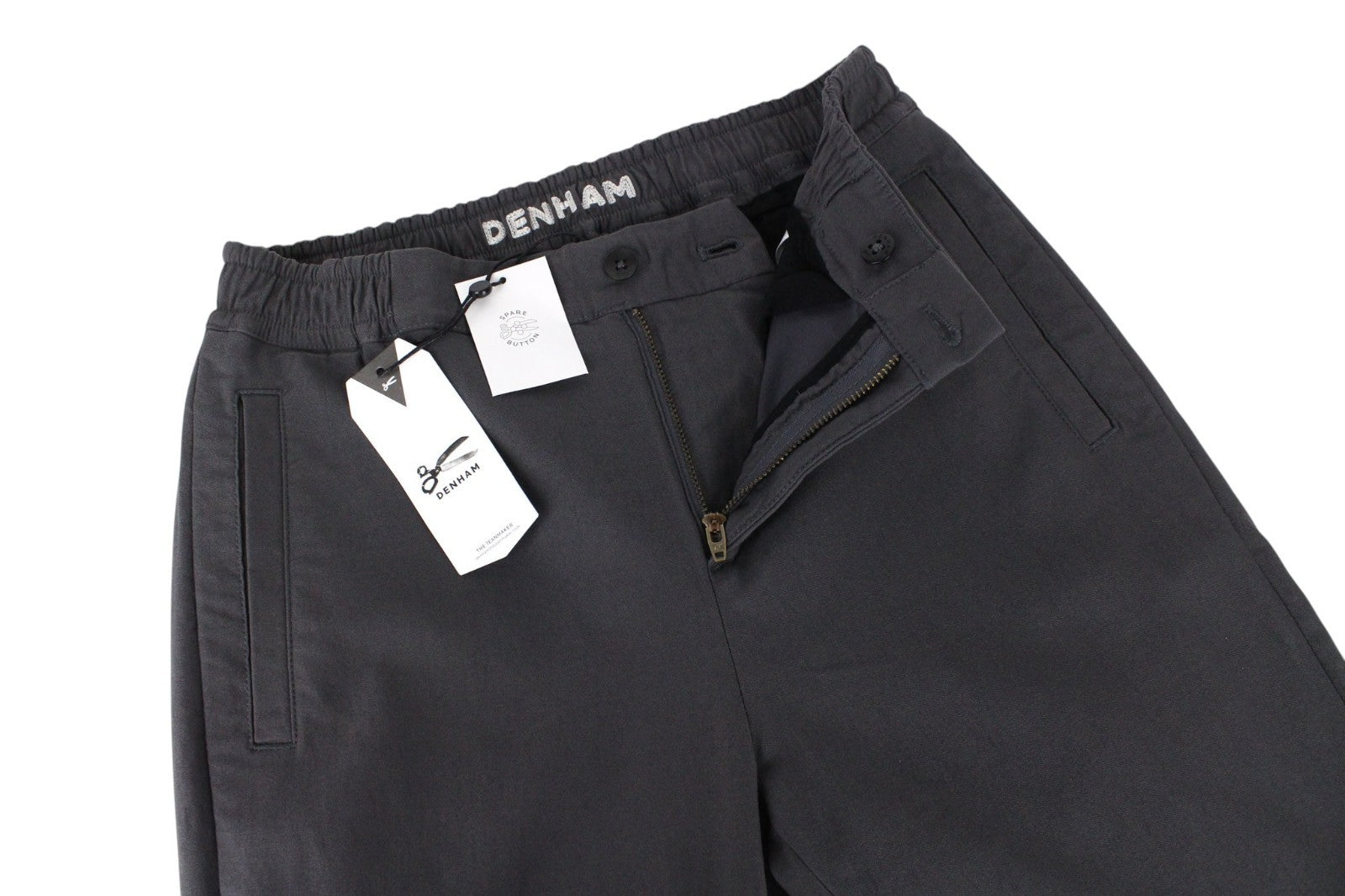 DENHAM Preston Women Trousers S Grey Stretch Pleated Front Classic Zipped