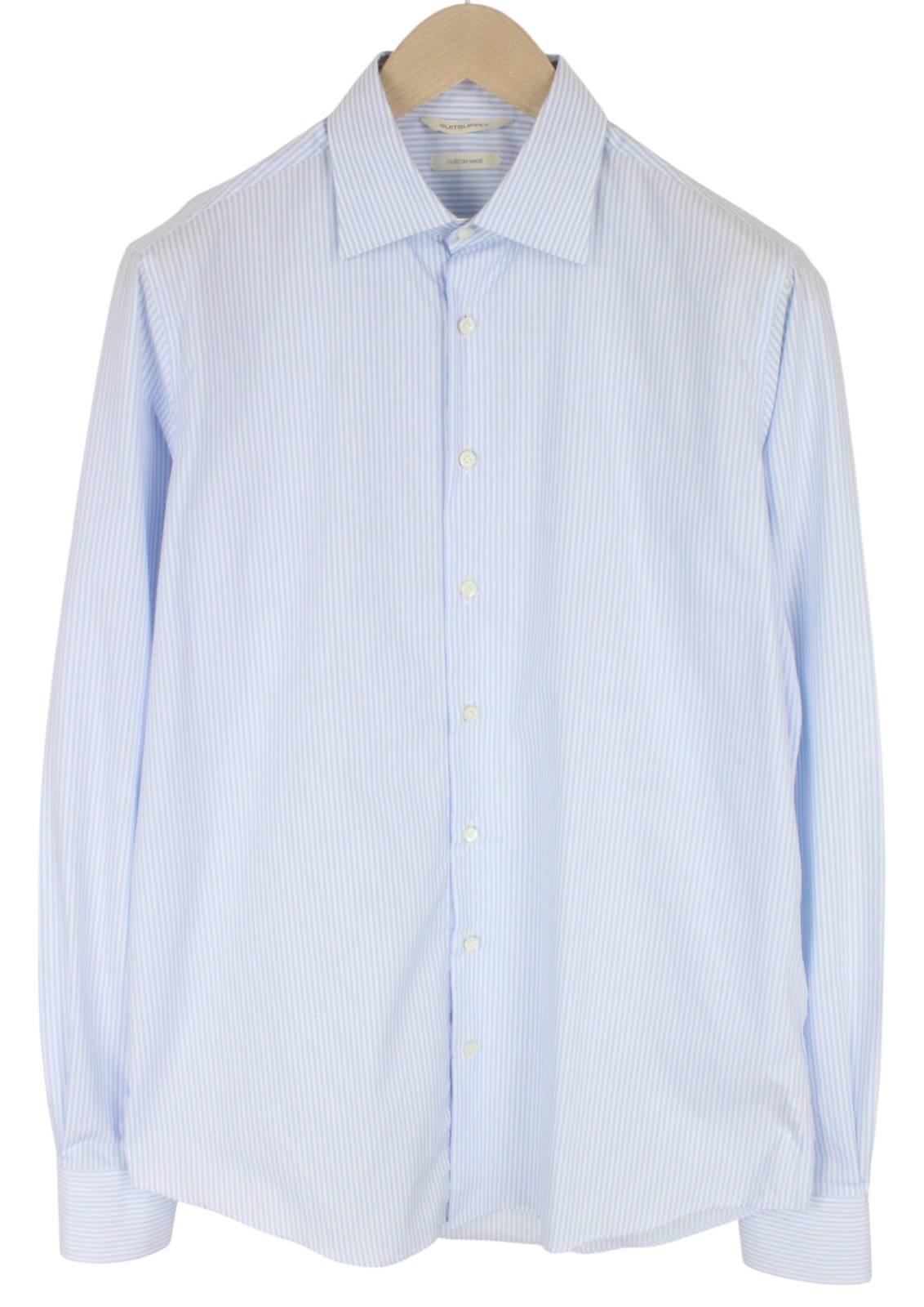 SUITSUPPLY Men Shirt 39L/15 1/2L Slim Long Blue Pure Cotton Striped Long Sleeve