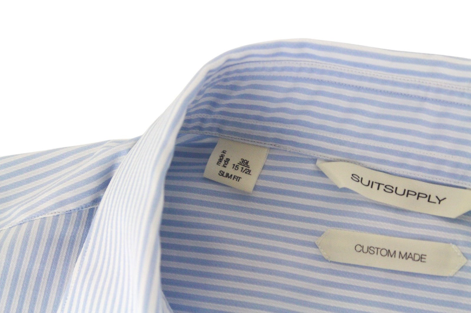 SUITSUPPLY Men Shirt 39L/15 1/2L Slim Long Blue Pure Cotton Striped Long Sleeve