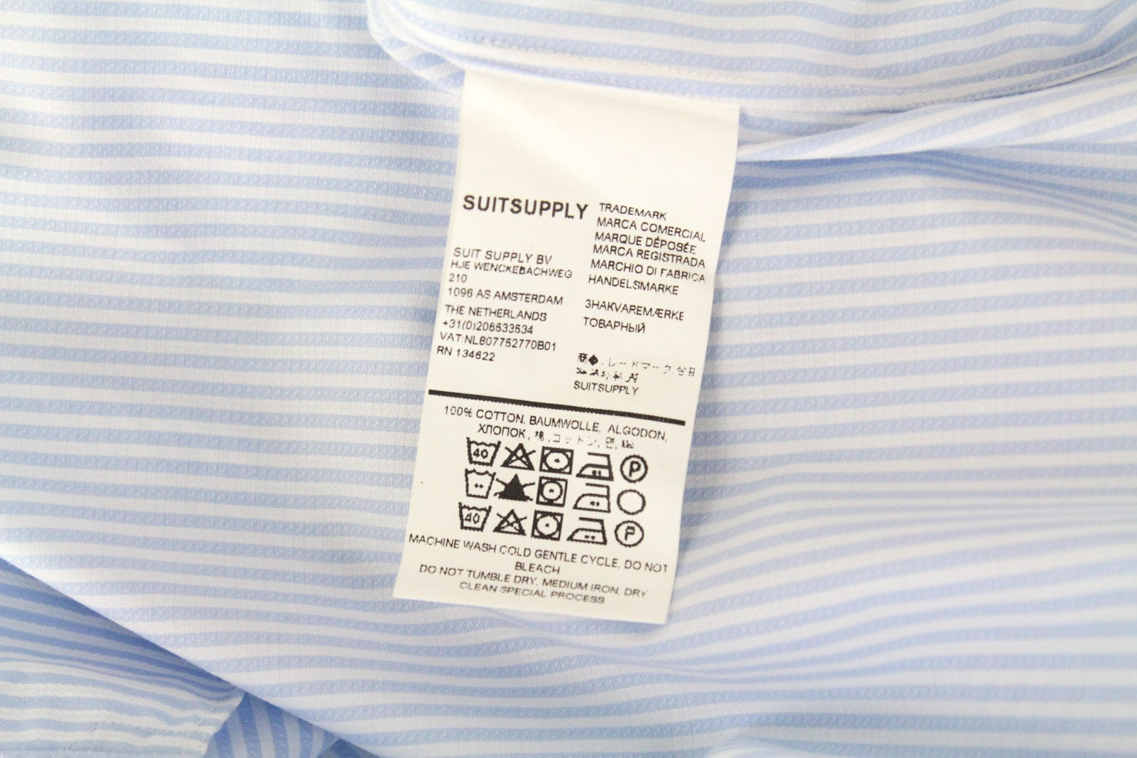 SUITSUPPLY Men Shirt 39L/15 1/2L Slim Long Blue Pure Cotton Striped Long Sleeve
