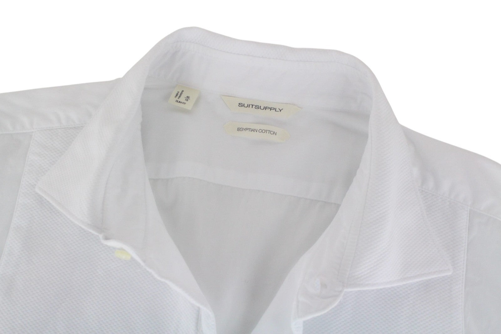 SUITSUPPLY Men Shirt 46/18 Slim White Pure Cotton Button-Up Twill Classic