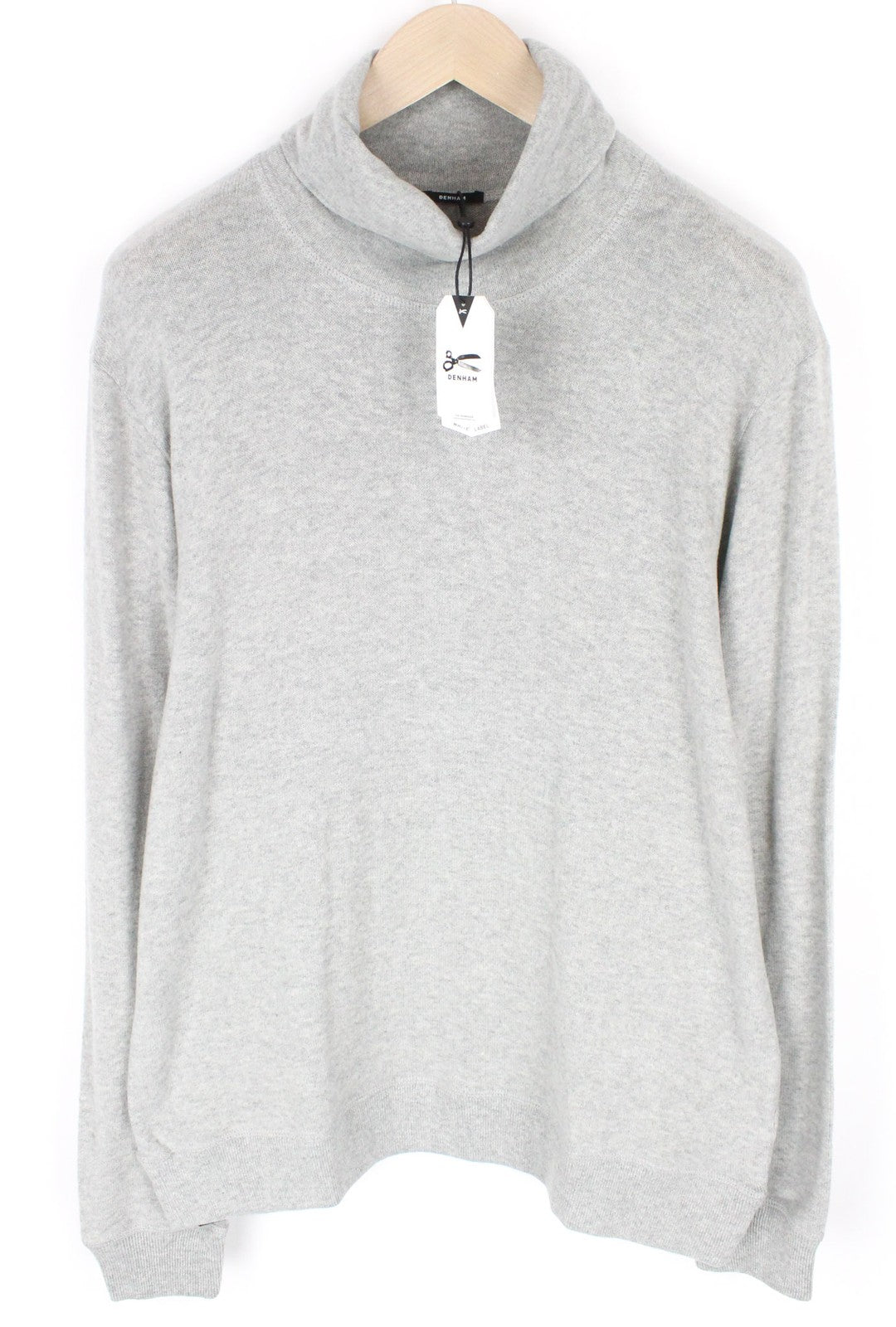 DENHAM Women Sweatshirt XL Grey Marl Cotton Blend Stretch Tab Roll Neck Casual