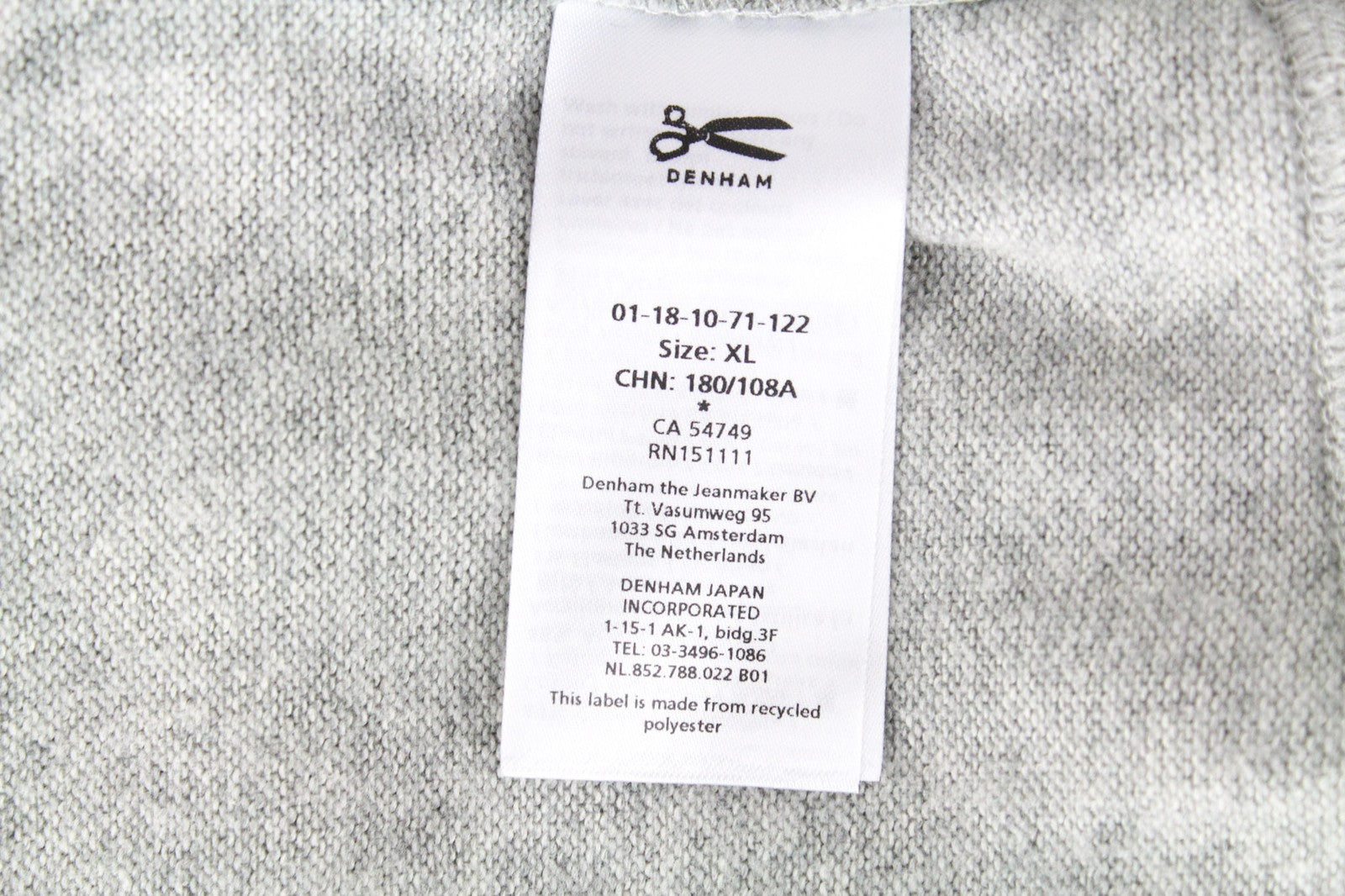 DENHAM Women Sweatshirt XL Grey Marl Cotton Blend Stretch Tab Roll Neck Casual