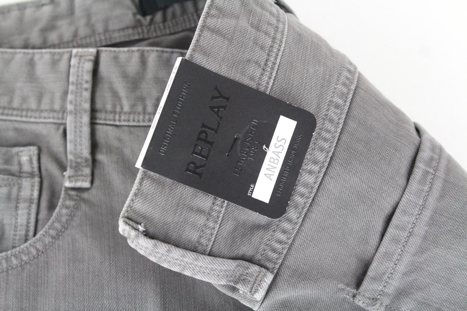 REPLAY Anbass Men Jeans W30/L34 Grey Slim Cotton Stretch 5-Pockets Denim