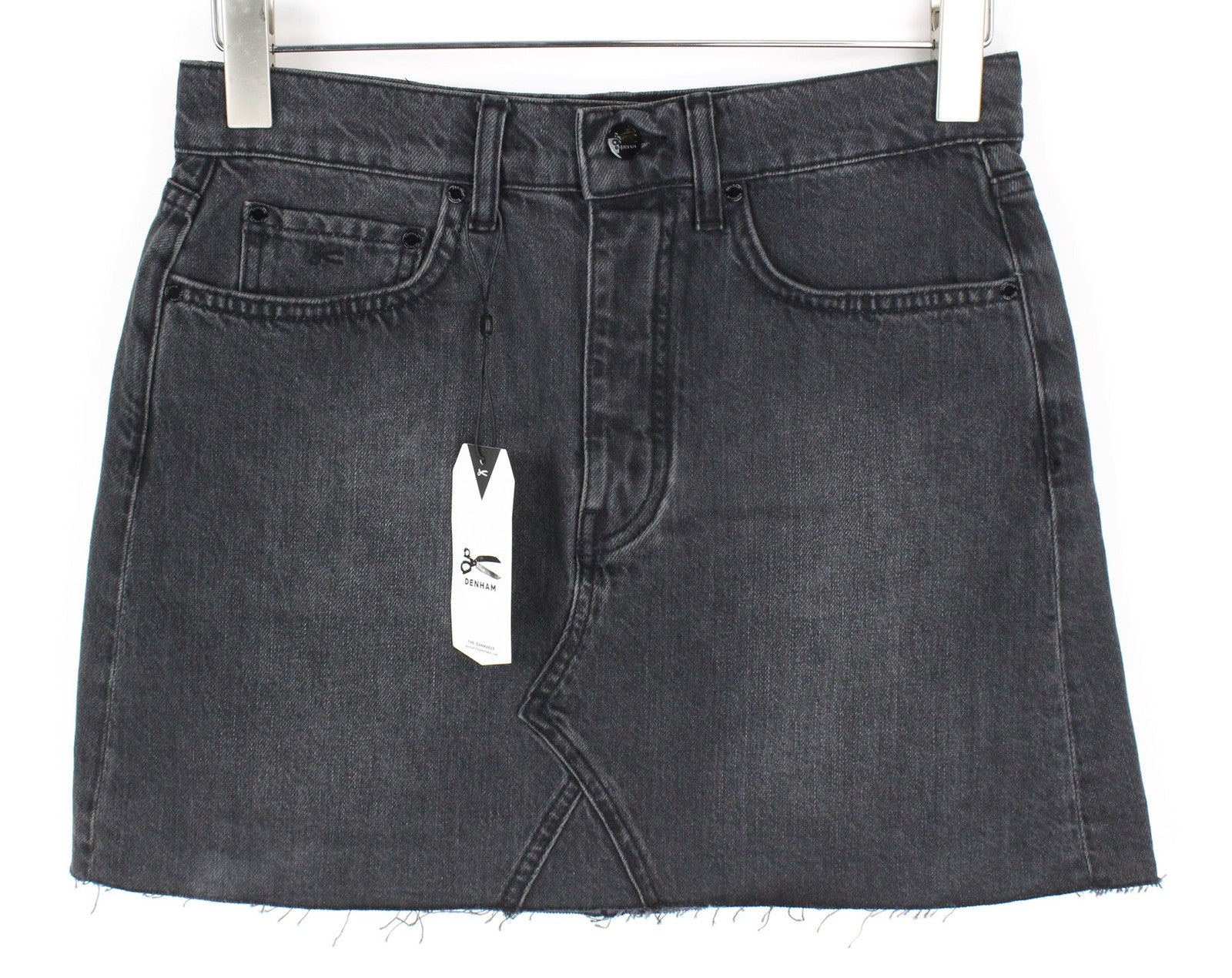 DENHAM Pearl Women Skirt W25 Washed Black Pure Cotton Mini Denim 5-Pocket