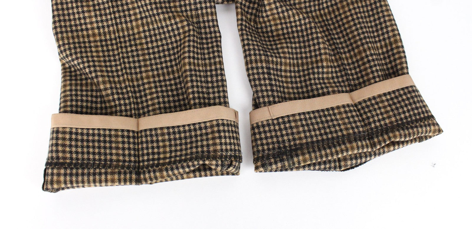 SUITSUPPLY Brescia Men Trousers UK24R Wool Cashmere Brown Houndstooth Check Slim