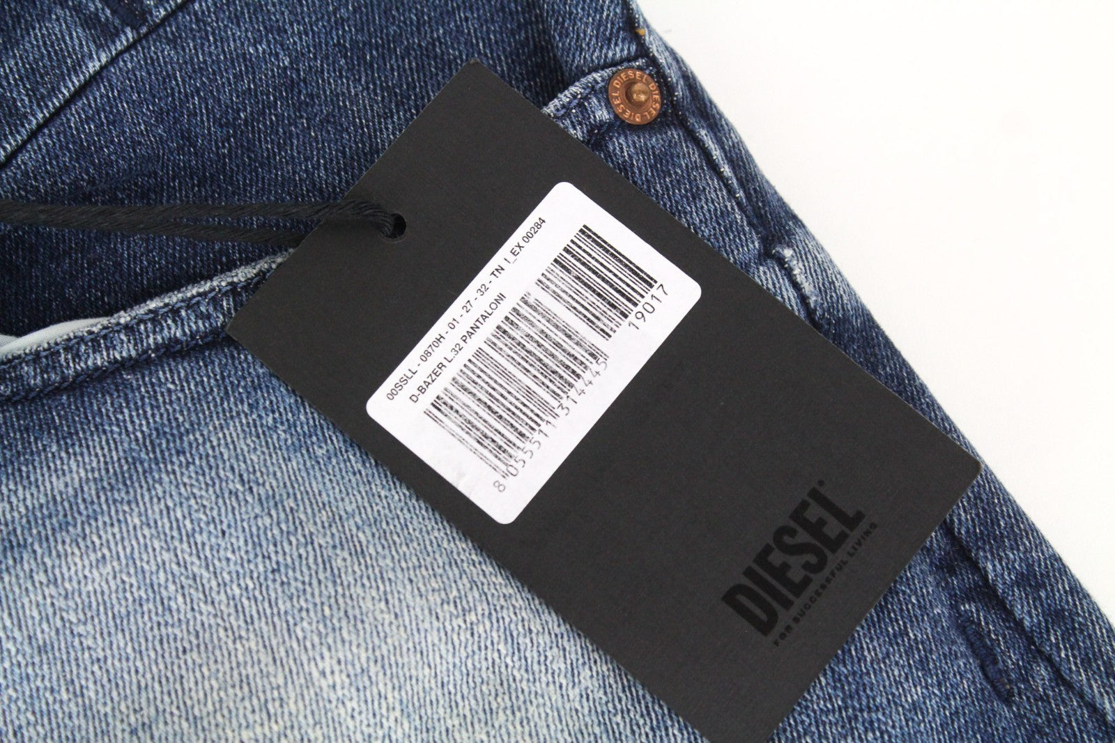DIESEL D-Bazer 0870H Men Jeans W27/L32 Distress Blue Boys Taper Stretch Buttoned
