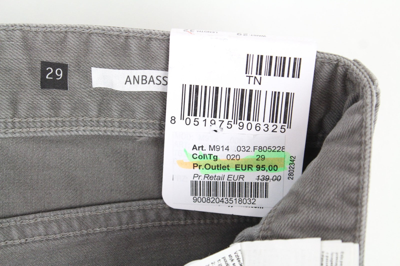 REPLAY Anbass Men Jeans W29/L32 Mid Grey Slim Fit Cotton Mix Stretch Zip-Fly