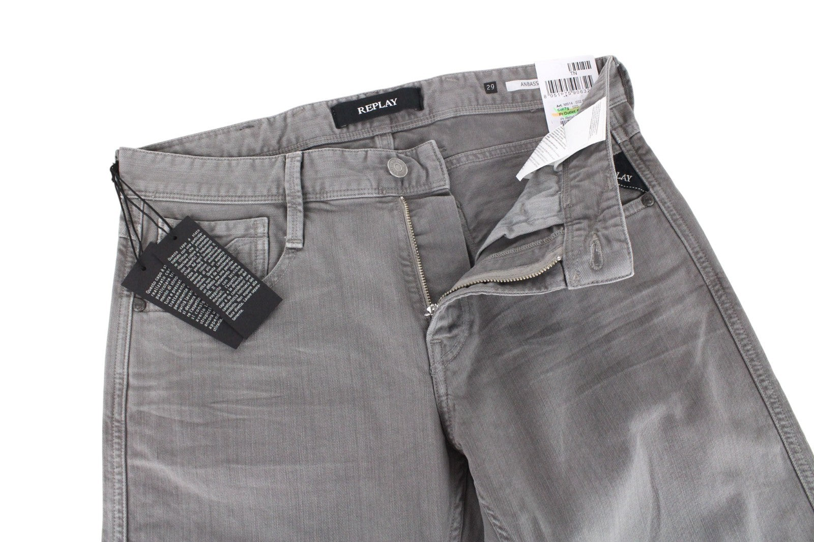 REPLAY Anbass Men Jeans W29/L32 Mid Grey Slim Fit Cotton Mix Stretch Zip-Fly