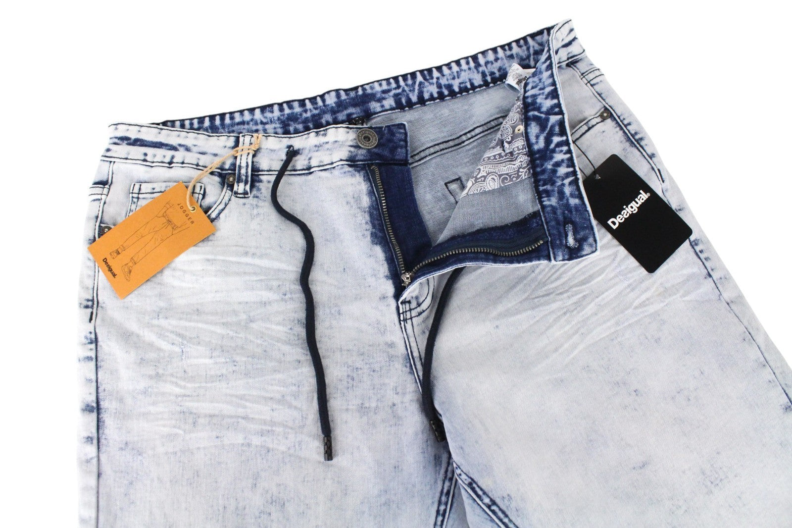 DESIGUAL Ares Men Jeans W34 Light Blue Slim Fit Jogg Sweat Cotton Mix Stretch