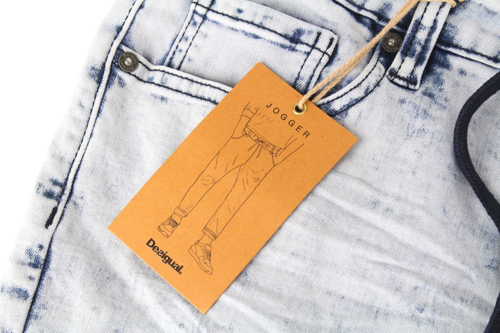 DESIGUAL Ares Men Jeans W34 Light Blue Slim Fit Jogg Sweat Cotton Mix Stretch