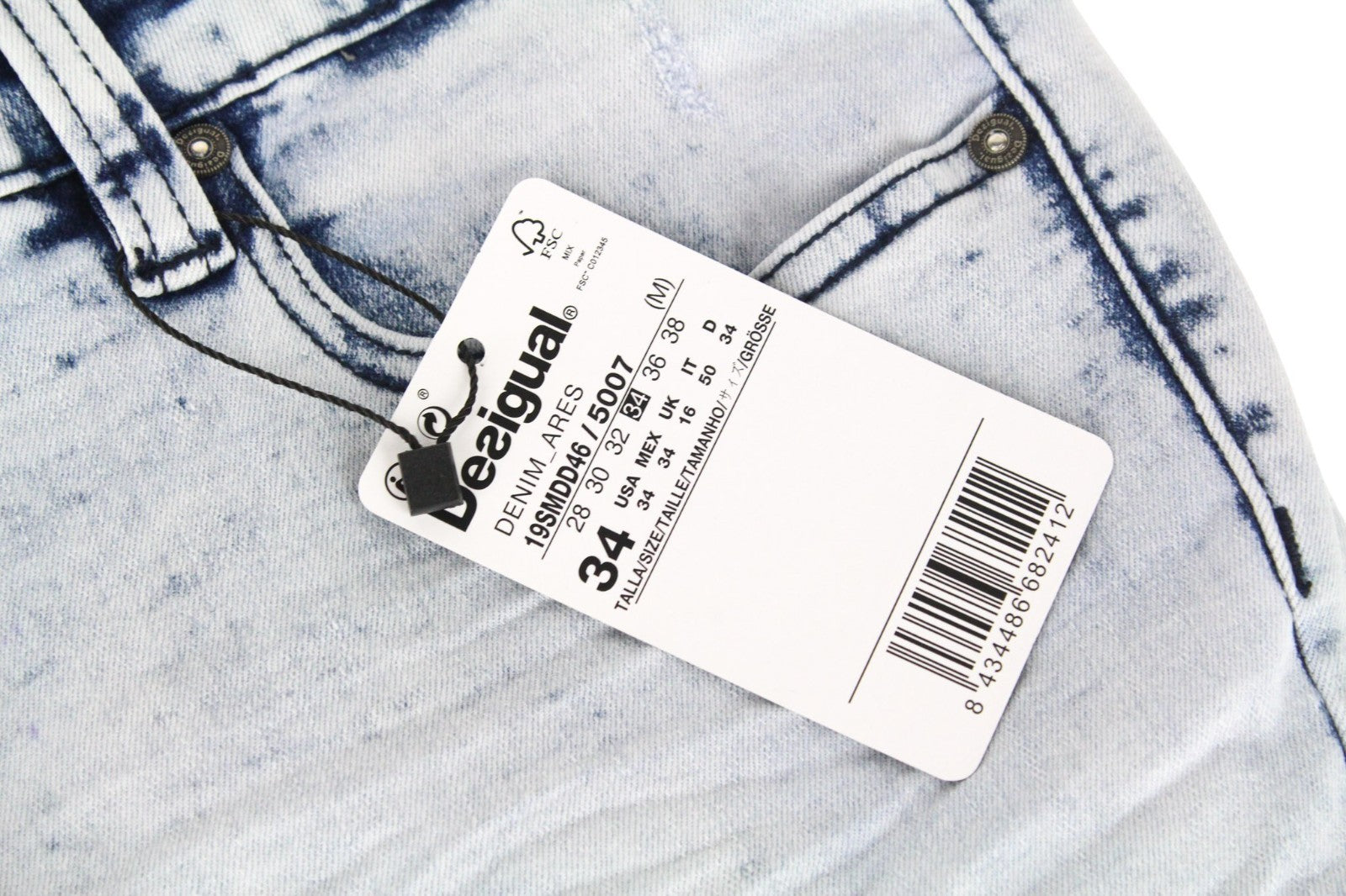 DESIGUAL Ares Men Jeans W34 Light Blue Slim Fit Jogg Sweat Cotton Mix Stretch