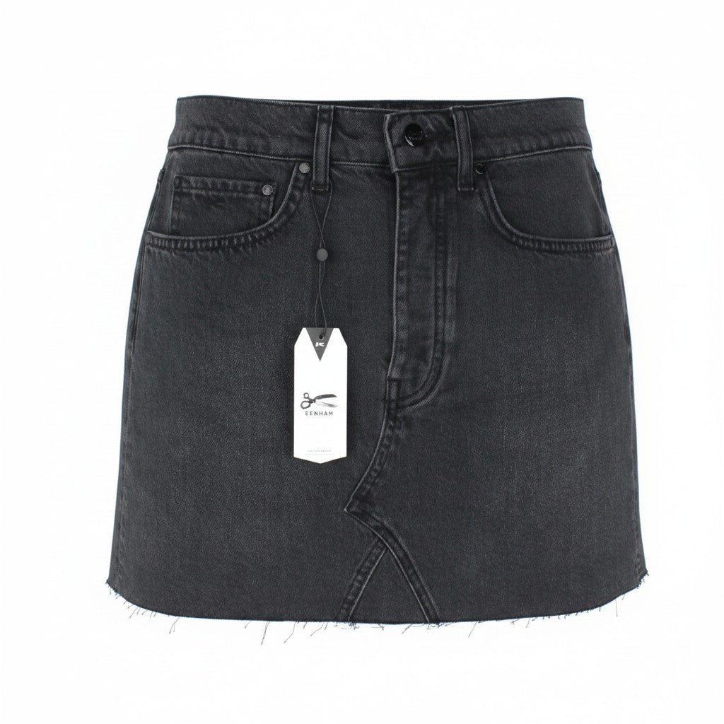 DENHAM Pearl Women Skirt W26 Washed Black Distressed Mini Buttoned Non-Stretch