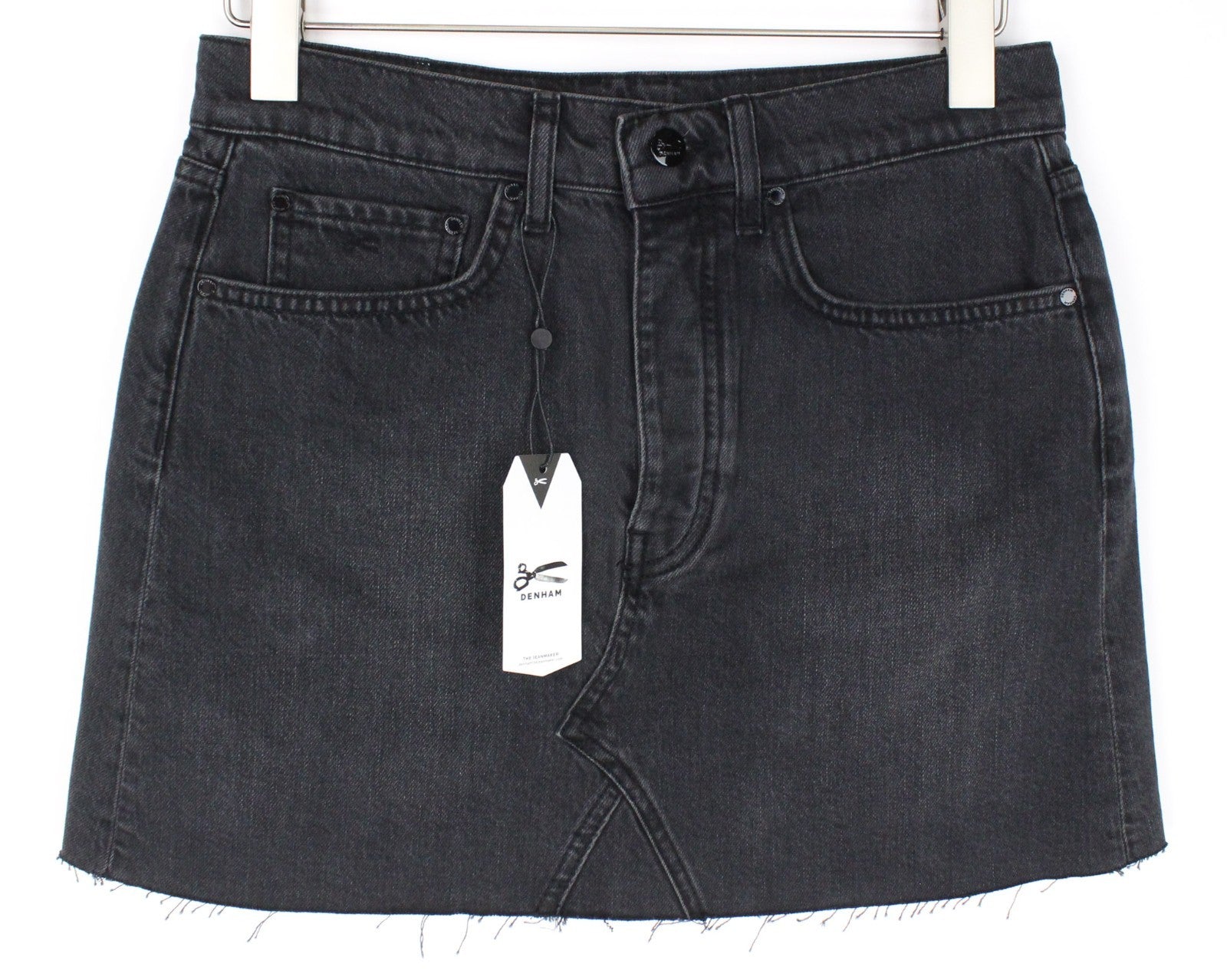 DENHAM Pearl Women Skirt W26 Washed Black Distressed Mini Buttoned Non-Stretch