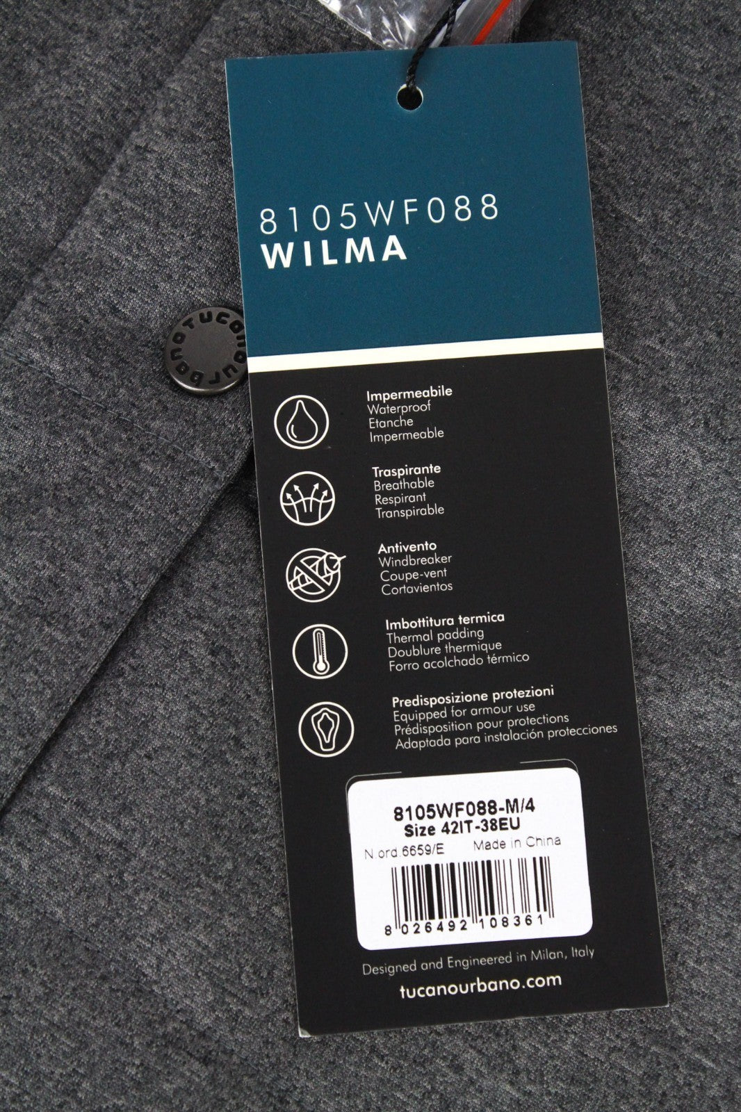 TUCANO URBANO Wilma Women Jacket EU38 M Grey Moto Waterproof Windbreaker Padded