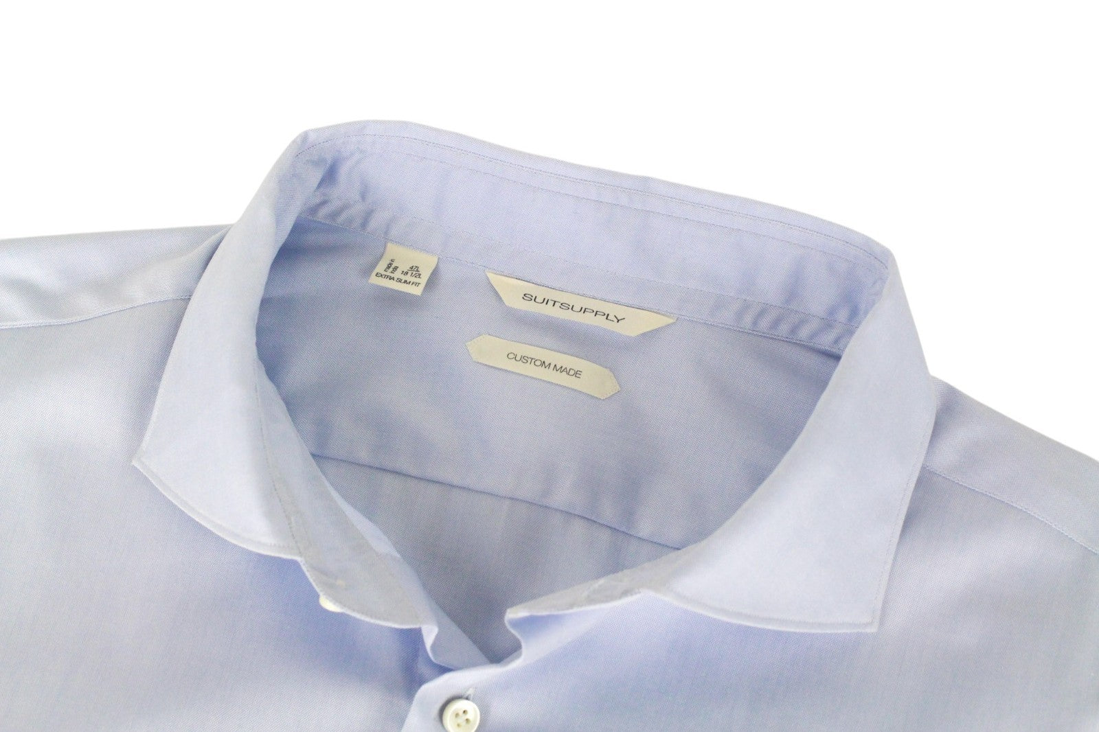SUITSUPPLY Men Shirt 47L/18 1/2L Extra Slim Blue Pure Cotton Cutaway Classic