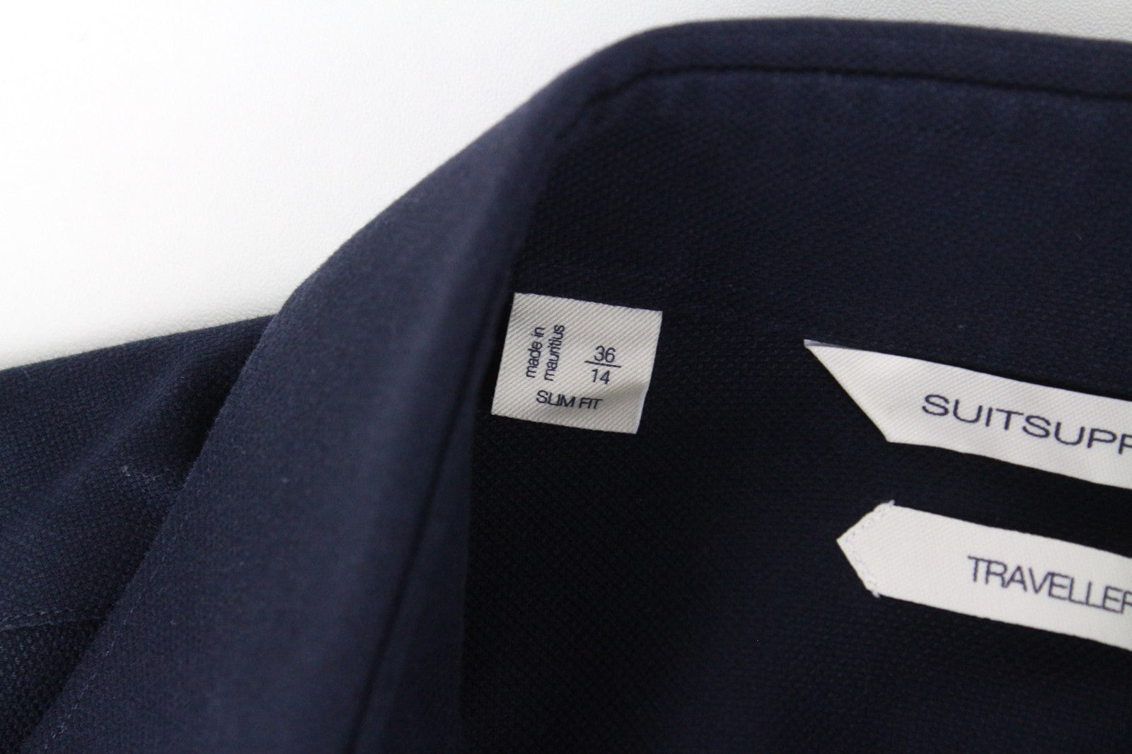 SUITSUPPLY Traveller Men Shirt 36/14 Slim Navy Blue Pure Cotton Long Sleeved