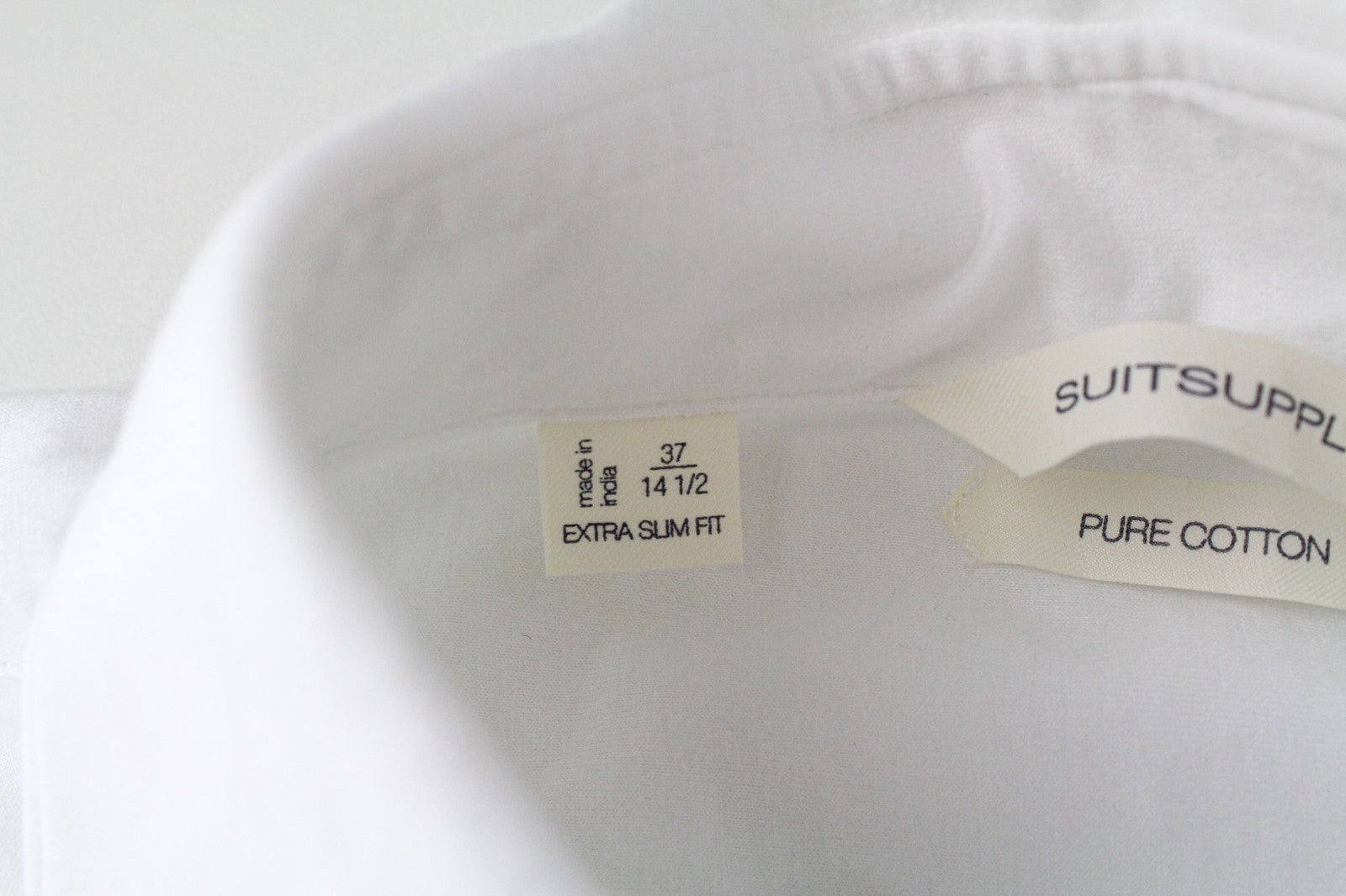 SUITSUPPLY Men T-Shirt 37/14 1/2 Extra Slim Pure Cotton White Casual Polo