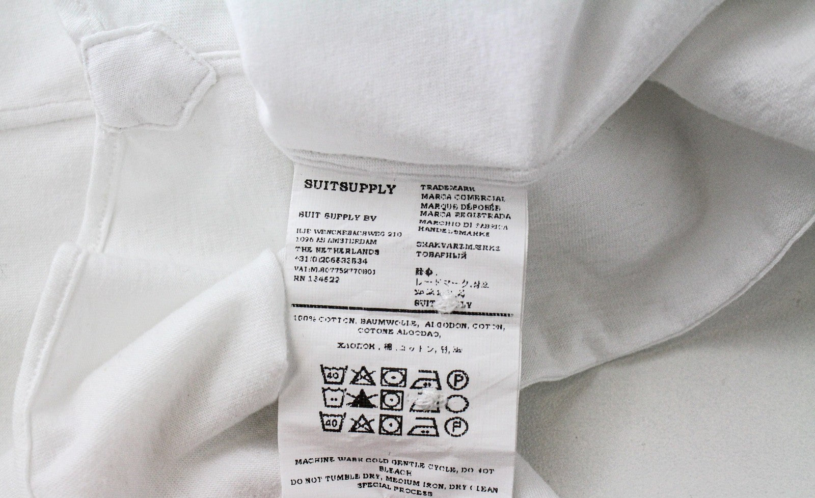 SUITSUPPLY Men T-Shirt 37/14 1/2 Extra Slim Pure Cotton White Casual Polo