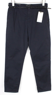 MAISON SCOTCH Women Trousers W31/L32 Cropped Navy Pleated Chino Cotton Stretch