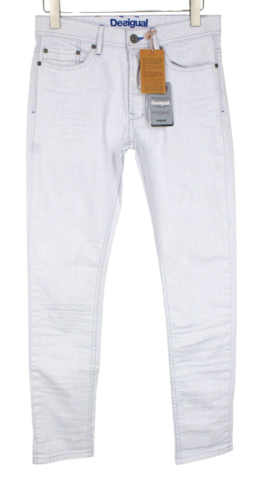 DESIGUAL Lucas Men Jeans W28 Slim Fit Cotton Stretch Faded Light Blue