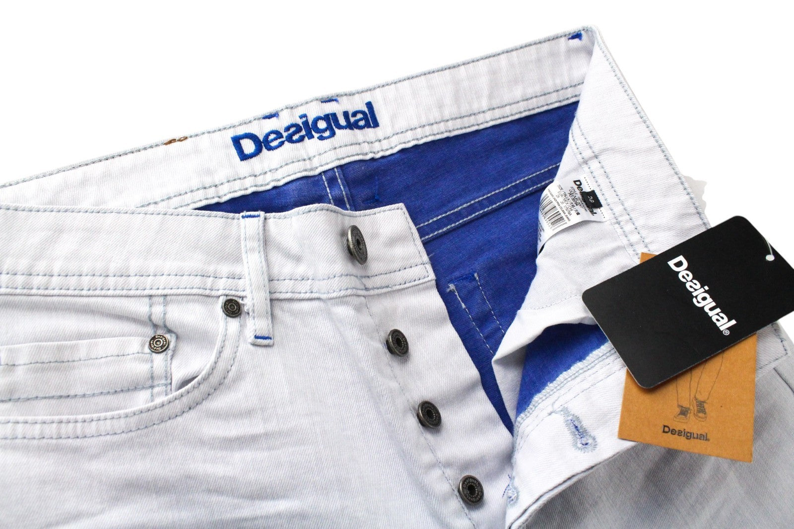 DESIGUAL Lucas Men Jeans W28 Slim Fit Cotton Stretch Washed Light Blue Denim