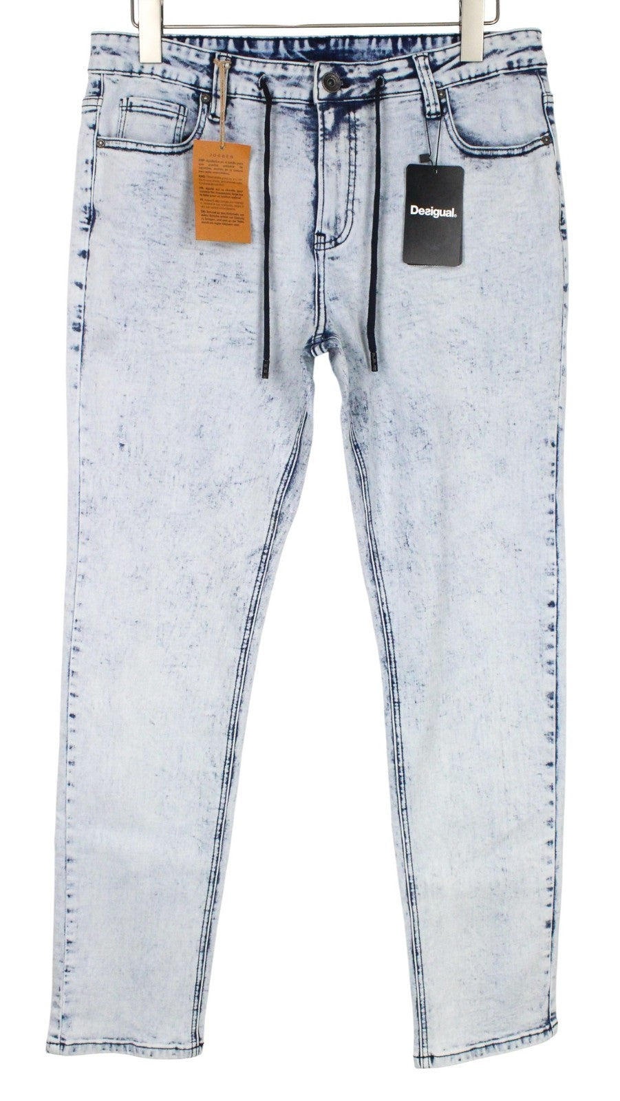 DESIGUAL Ares Men Jeans W32 Jogger Cotton Blend Stretch Wash Blue Drawstrings