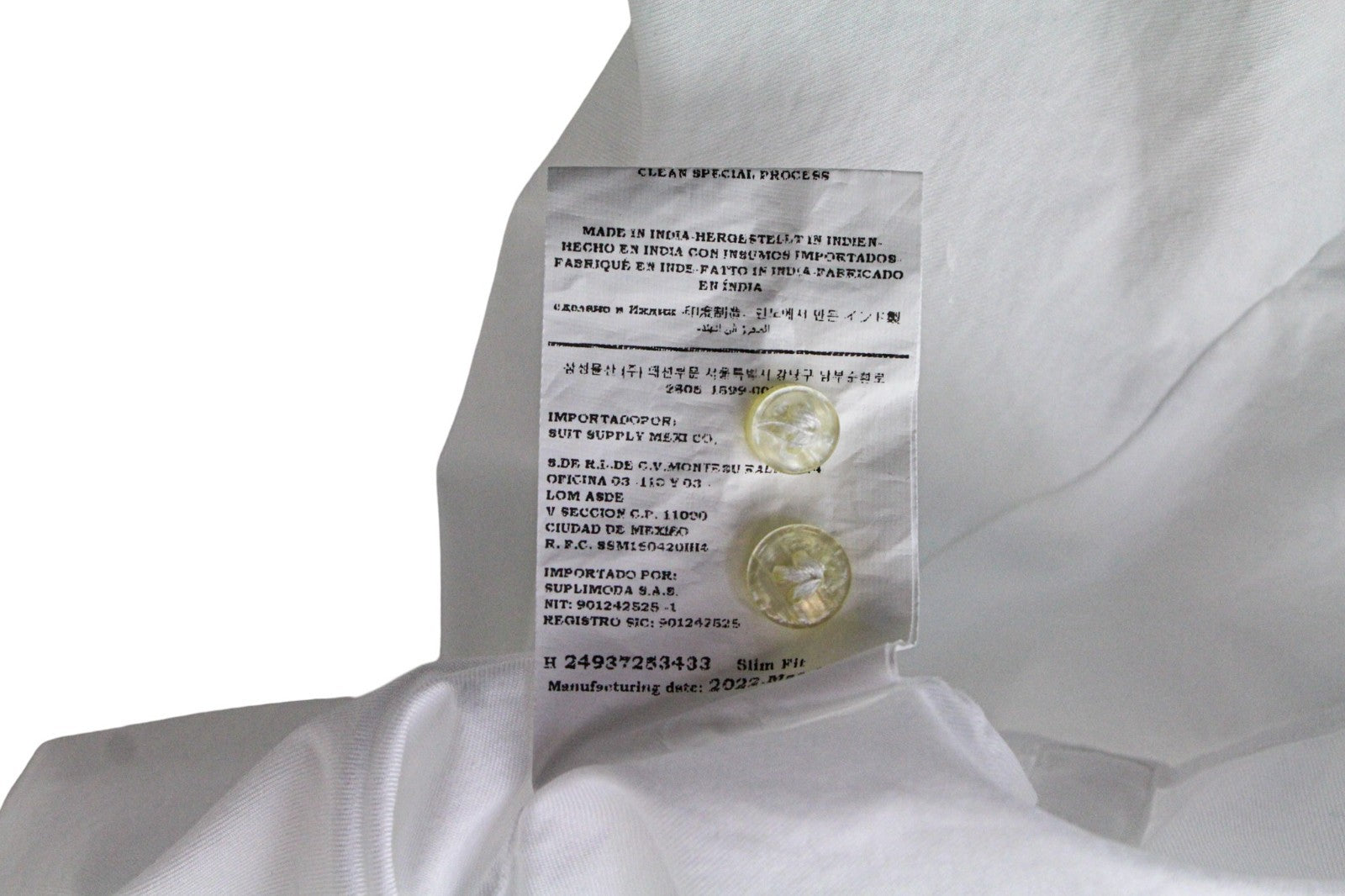 SUITSUPPLY Men Shirt XS Slim White Pure Cotton Cutaway Collared Twill Formal