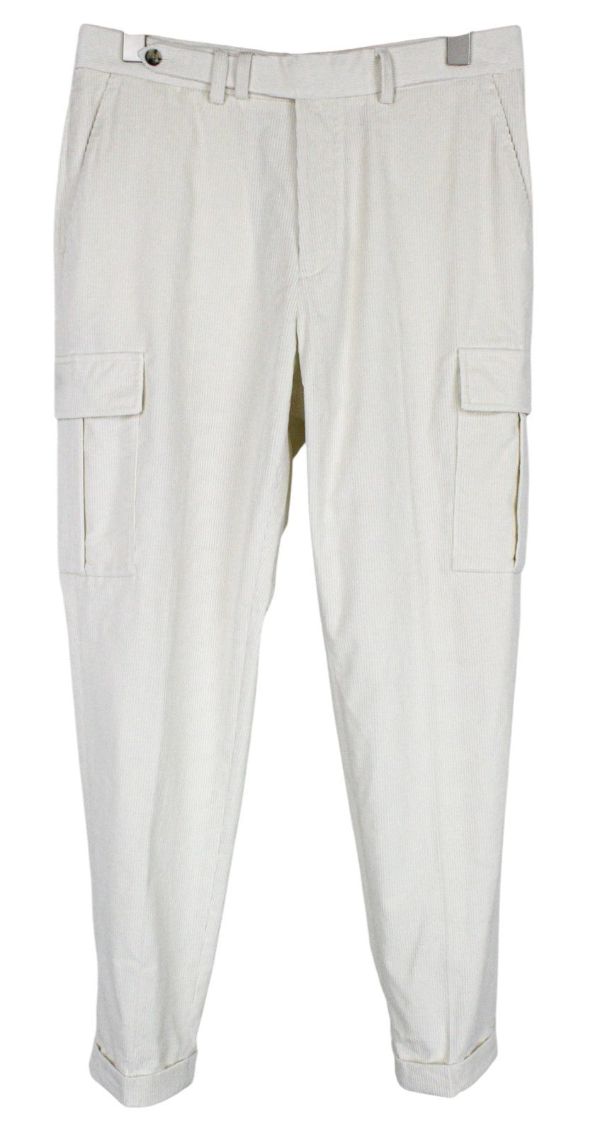SUITSUPPLY Blake Men Trousers UK32R W32 Off-White Beige Cotton Corduroy Cargo