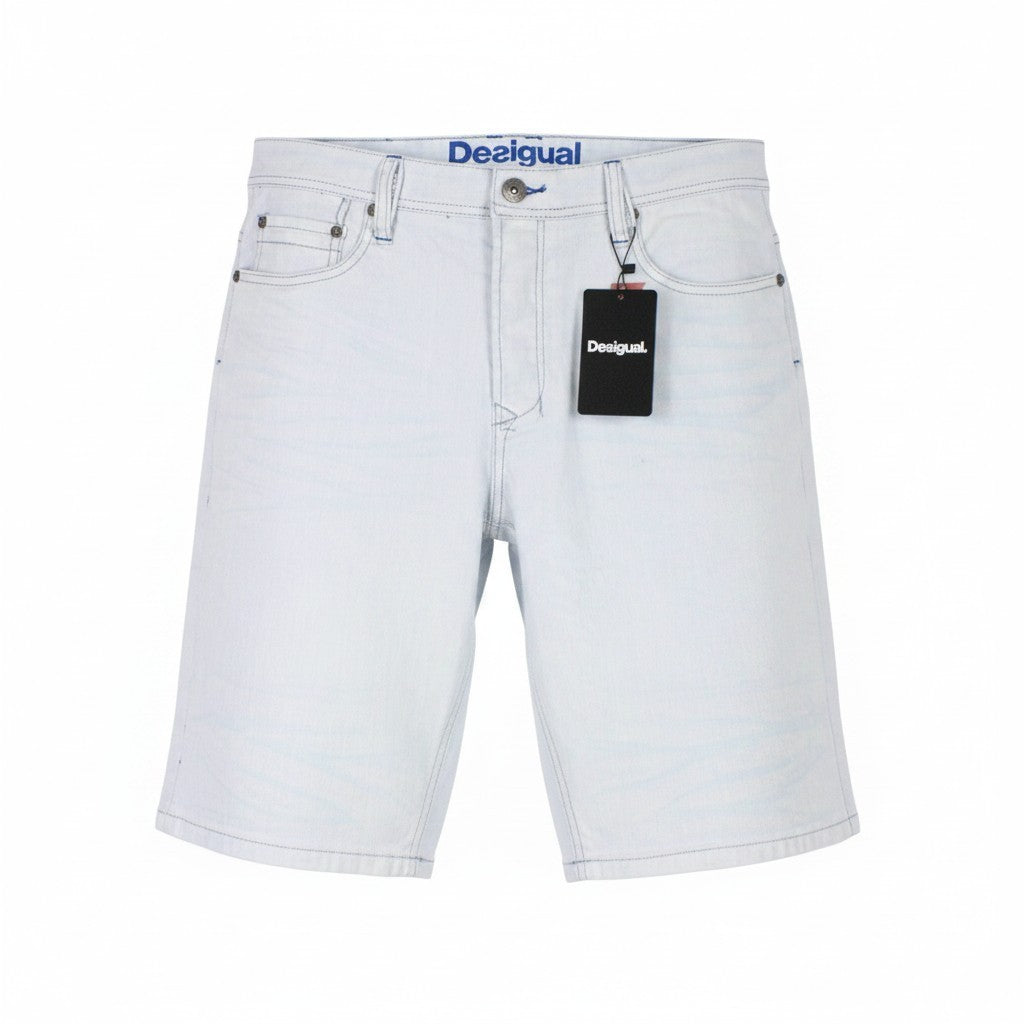 DESIGUAL Pablo Men Shorts W36 Light Blue Cotton Stretch 5-Pocket Denim