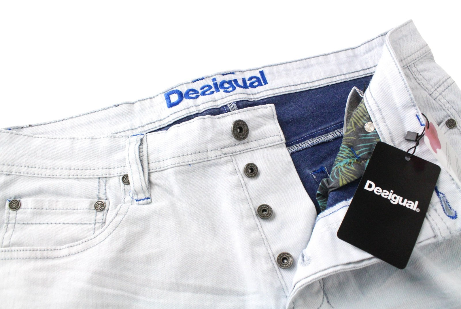 DESIGUAL Pablo Men Shorts W36 Light Blue Cotton Stretch 5-Pocket Denim