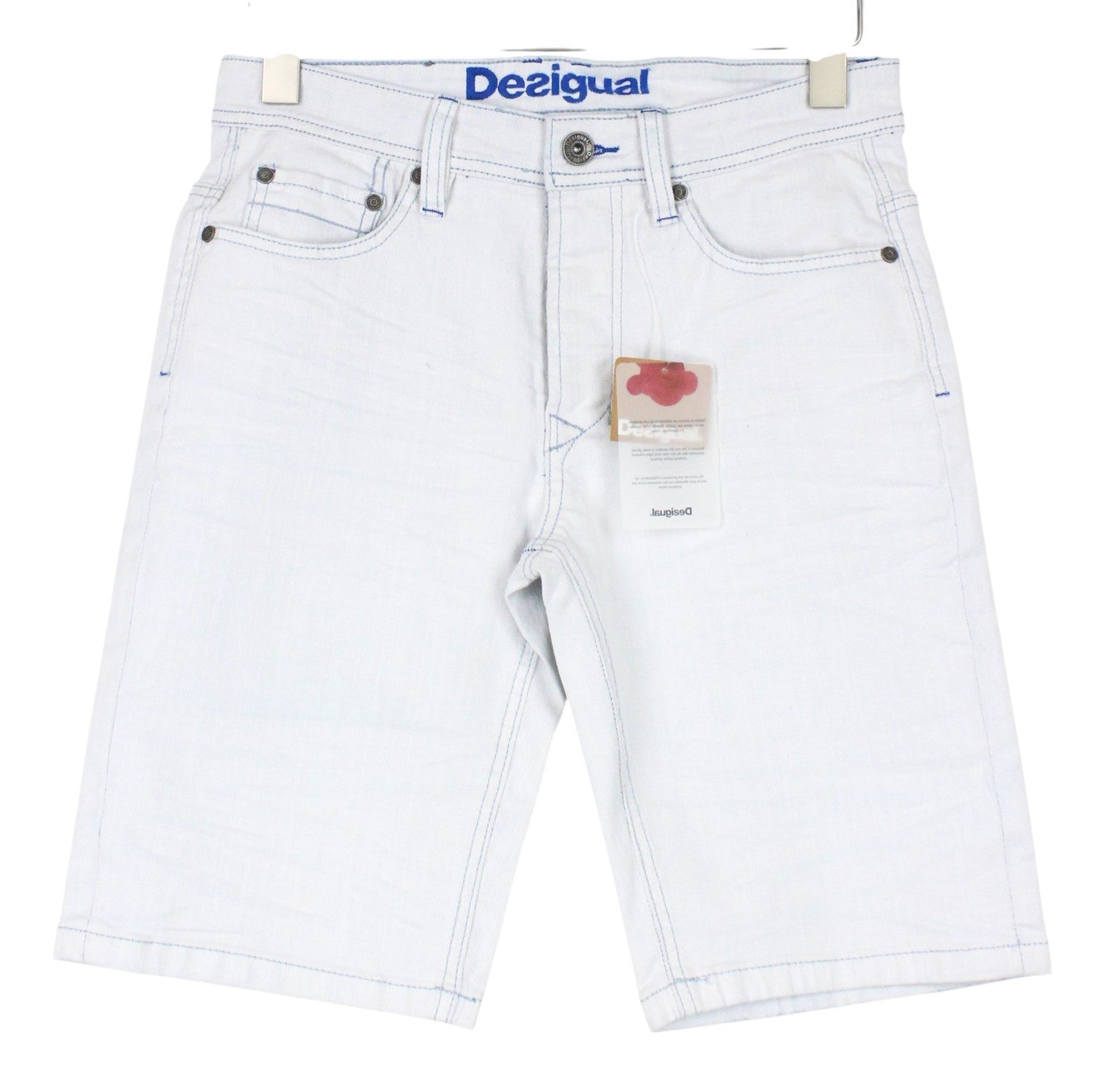 DESIGUAL Pablo Men Shorts W28 Wash Light Blue Cotton Stretch 5-Pocket Denim