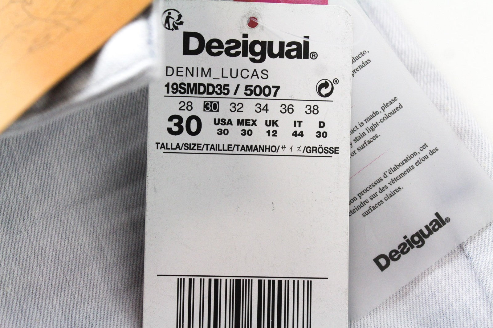 DESIGUAL Lucas Men Jeans W30 Faded Blue Slim Fit Cotton Stretch Button-Up
