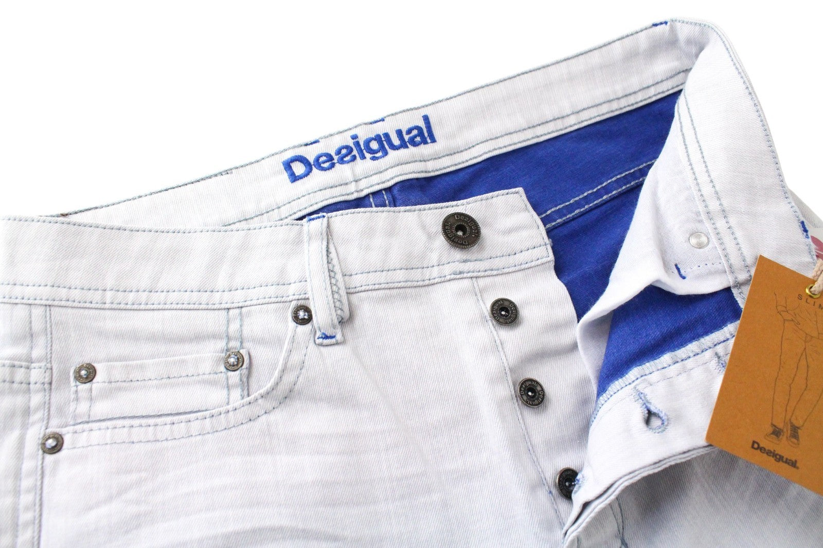 DESIGUAL Lucas Men Jeans W30 Washed Blue Slim Fit Cotton Stretch Button-Up