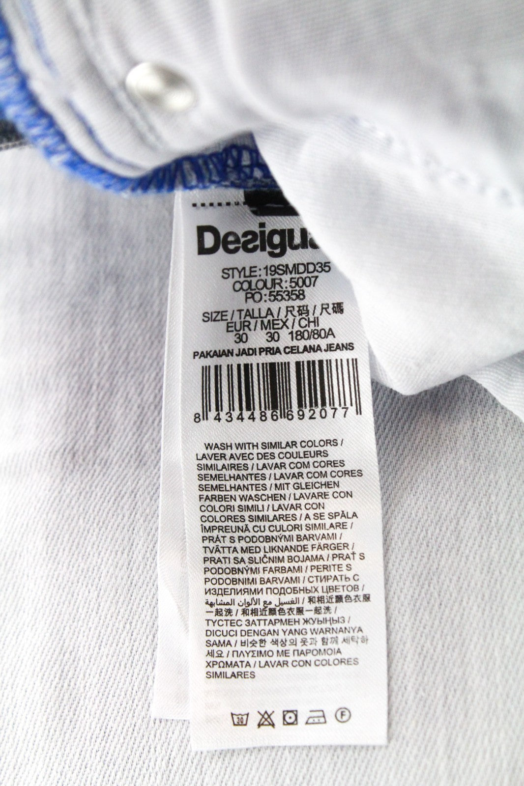 DESIGUAL Lucas Men Jeans W30 Washed Blue Slim Fit Cotton Stretch Button-Up