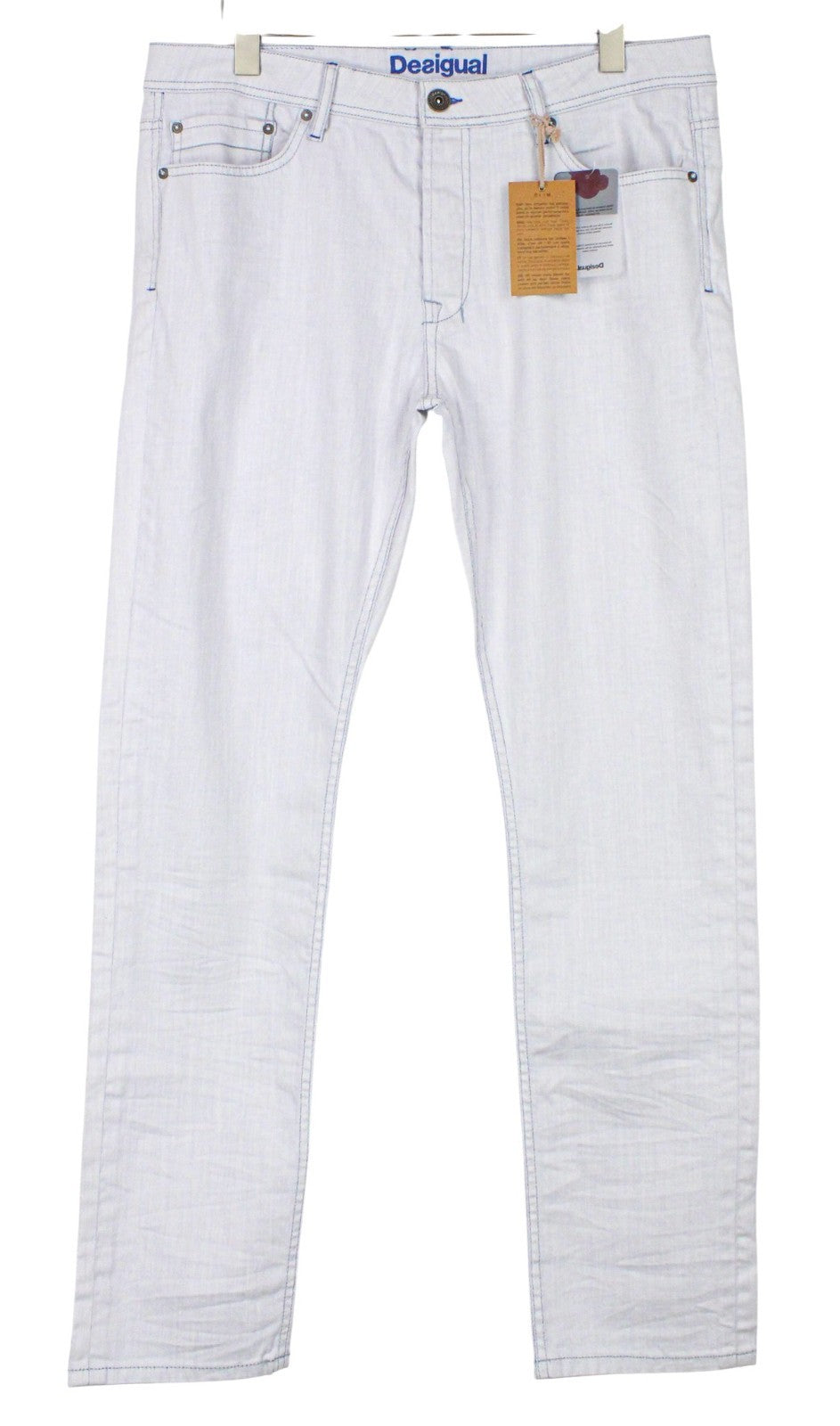 DESIGUAL Lucas Men Jeans W36 Faded Blue Slim Casual Cotton Stretch Button-Up
