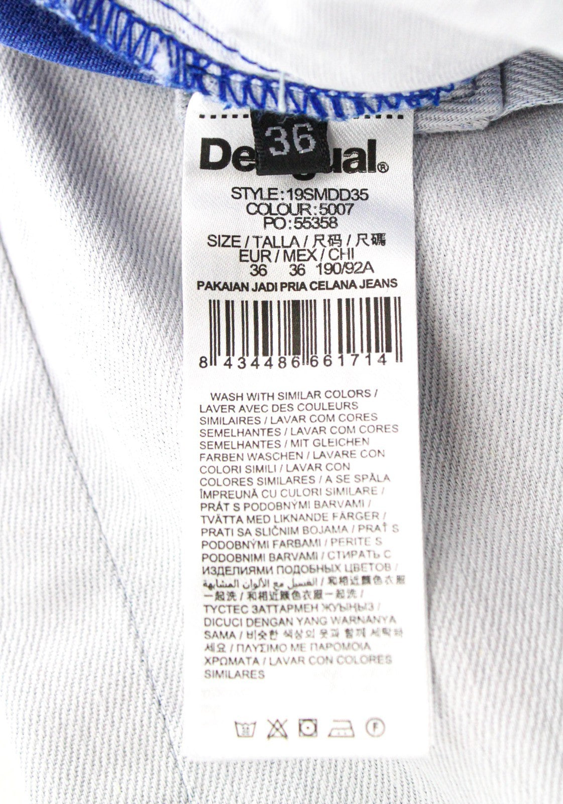 DESIGUAL Lucas Men Jeans W36 Faded Blue Slim Casual Cotton Stretch Button-Up