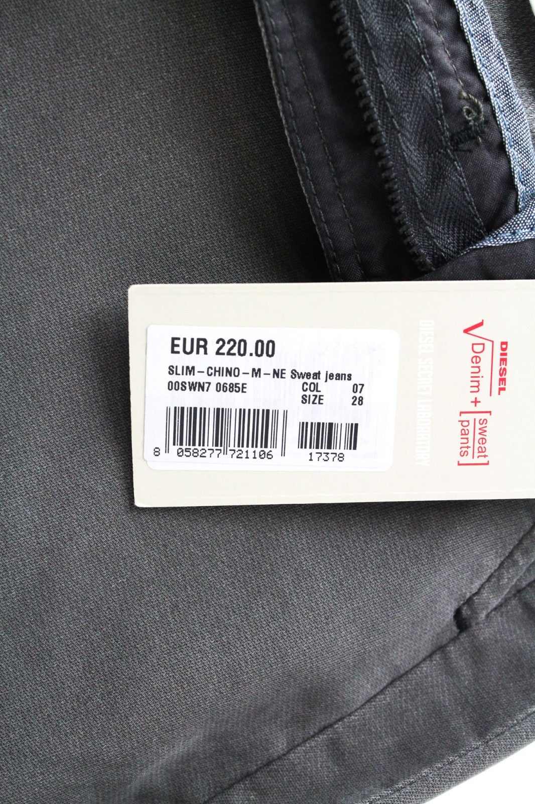 DIESEL Slim-Chino-M-NE 0685E Men Jeans W28 Sweat Jogg Slim Grey Cotton Stretch