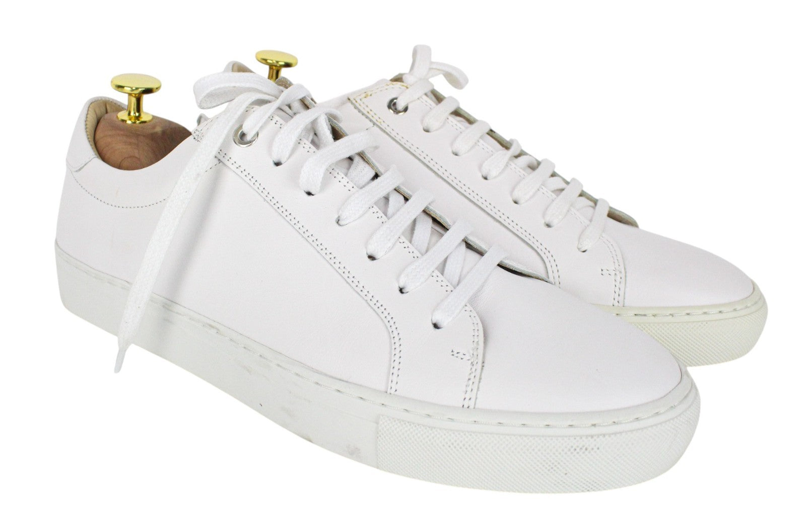 SUITSUPPLY Men Trainers EU42 White Genuine Leather Laced Low-Top Sneakers