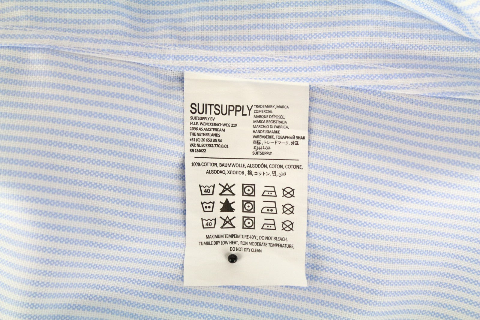 SUITSUPPLY Men Shirt 38L/15L Extra Slim Blue Pure Cotton Striped Long Sleeved