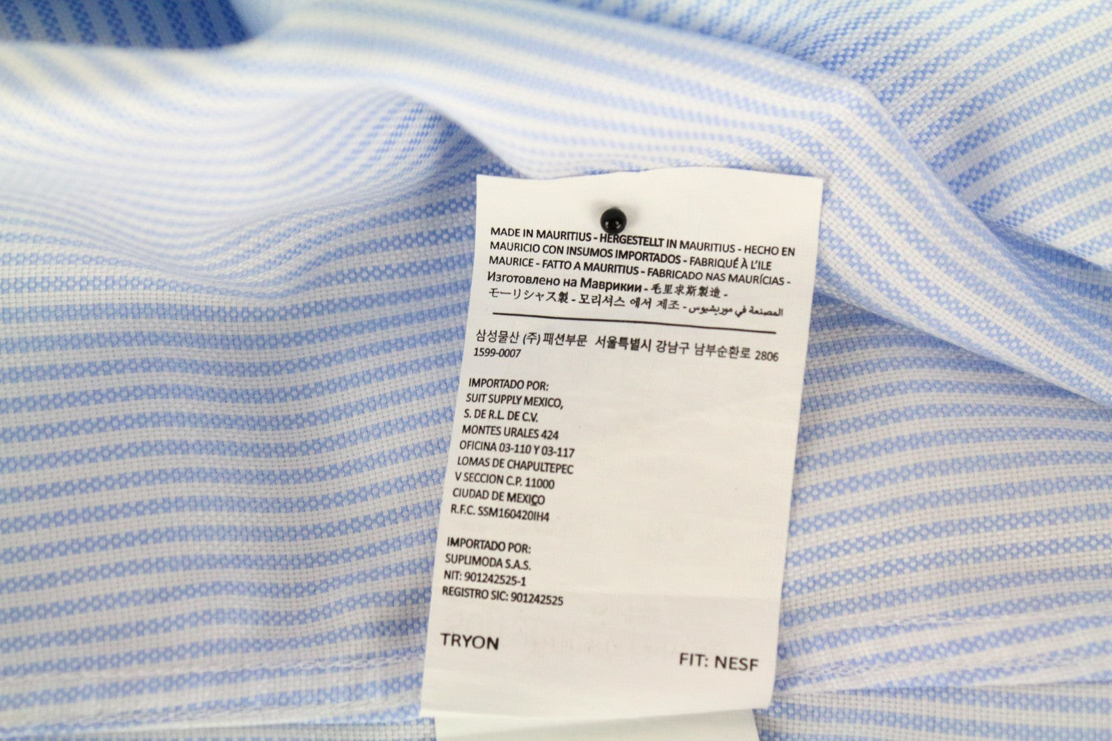 SUITSUPPLY Men Shirt 38L/15L Extra Slim Blue Pure Cotton Striped Long Sleeved