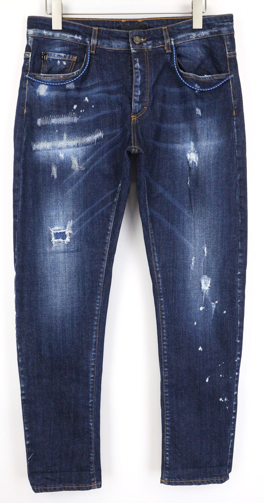 FRANKIE MORELLO Loredana Women's Jeans 38 Tapered Blue Cotton Stretch Ripped