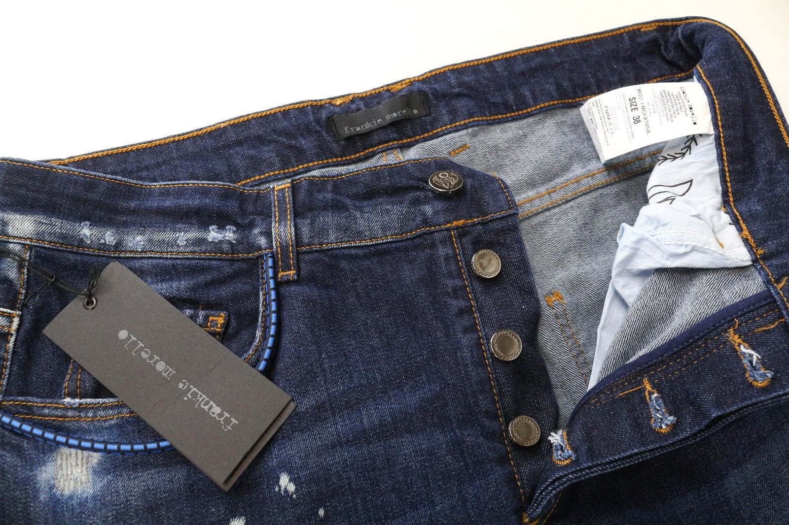 FRANKIE MORELLO Loredana Women's Jeans 38 Tapered Blue Cotton Stretch Ripped