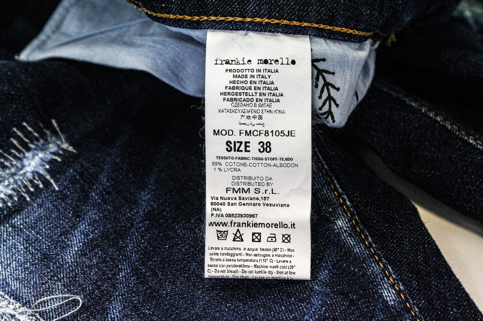 FRANKIE MORELLO Loredana Women's Jeans 38 Tapered Blue Cotton Stretch Ripped